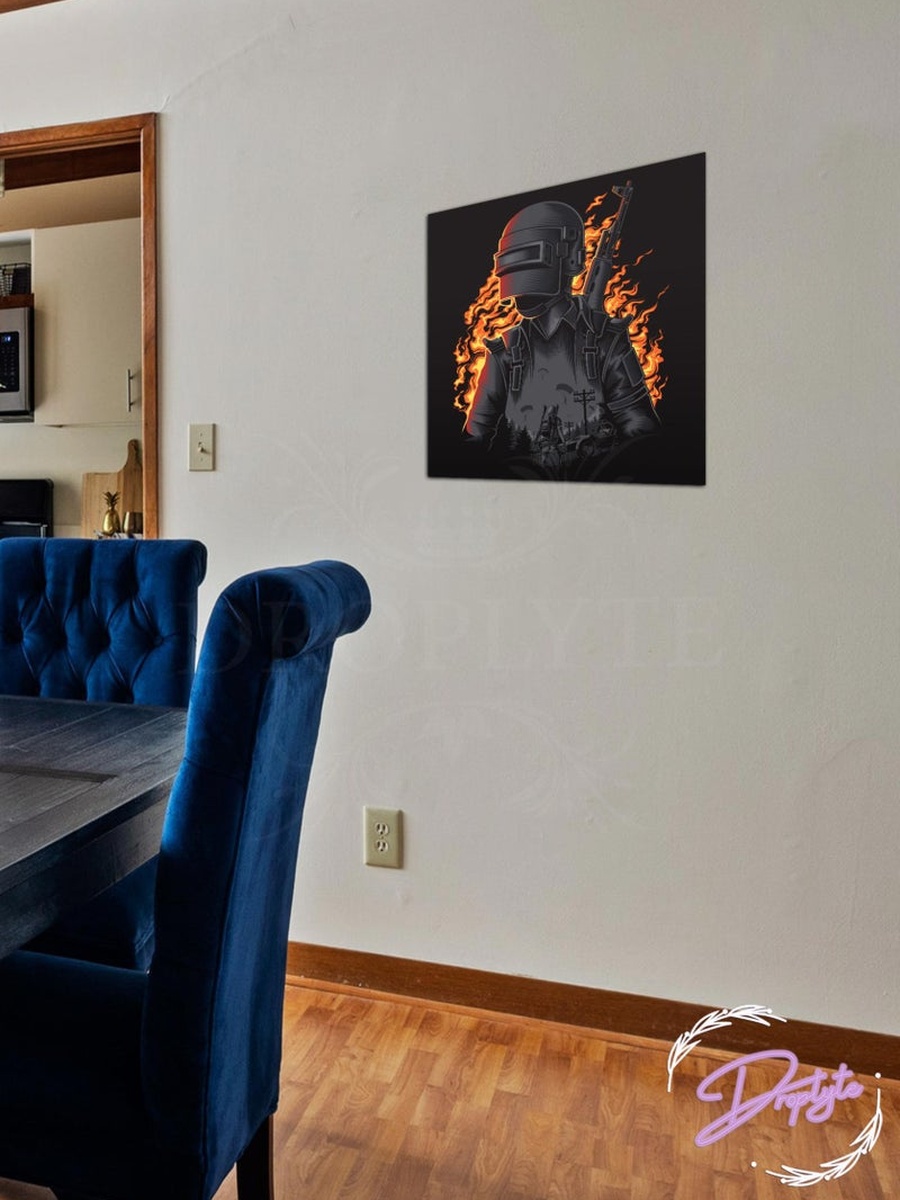 PubG Warrior Wearing Helmet Gaming Decorative Wall Art, 30CM x 30CM
