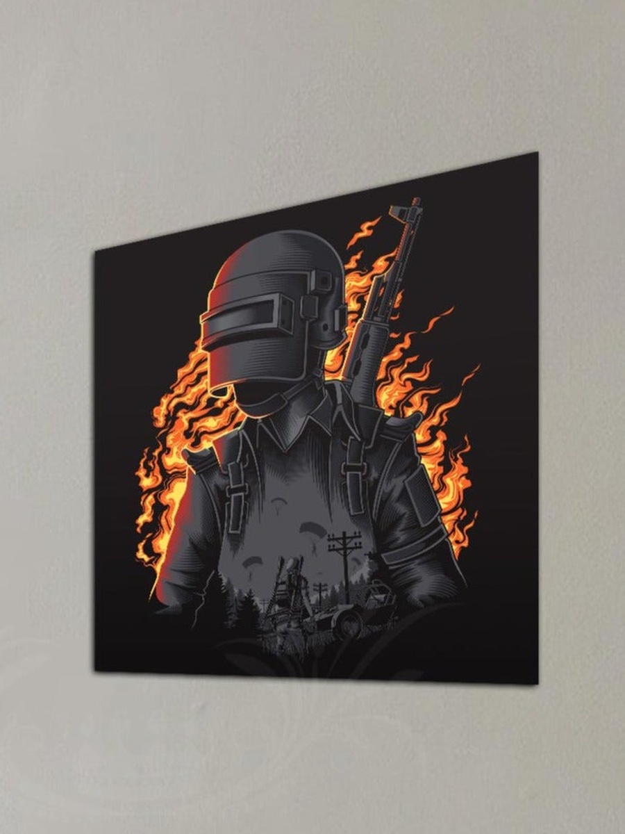 PubG Warrior Wearing Helmet Gaming Decorative Wall Art, 30CM x 30CM