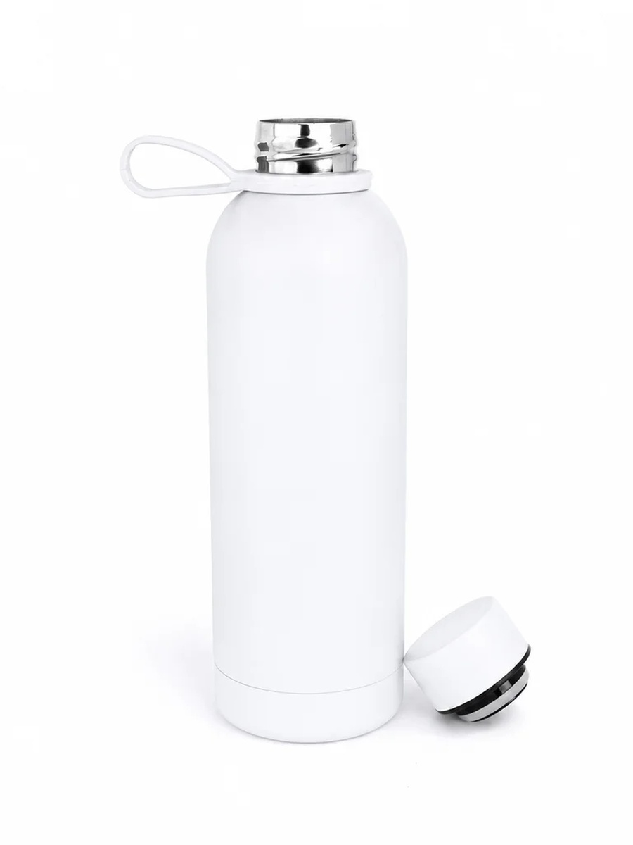 White Stainless Steel Water Bottle with Loop Handle, 500ml