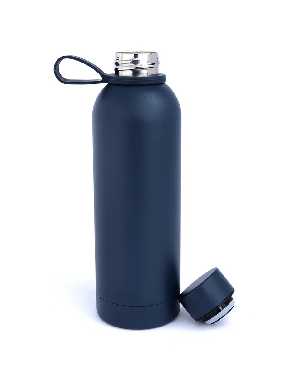 Navy Blue Stainless Steel Water Bottle with Handle, 500ml