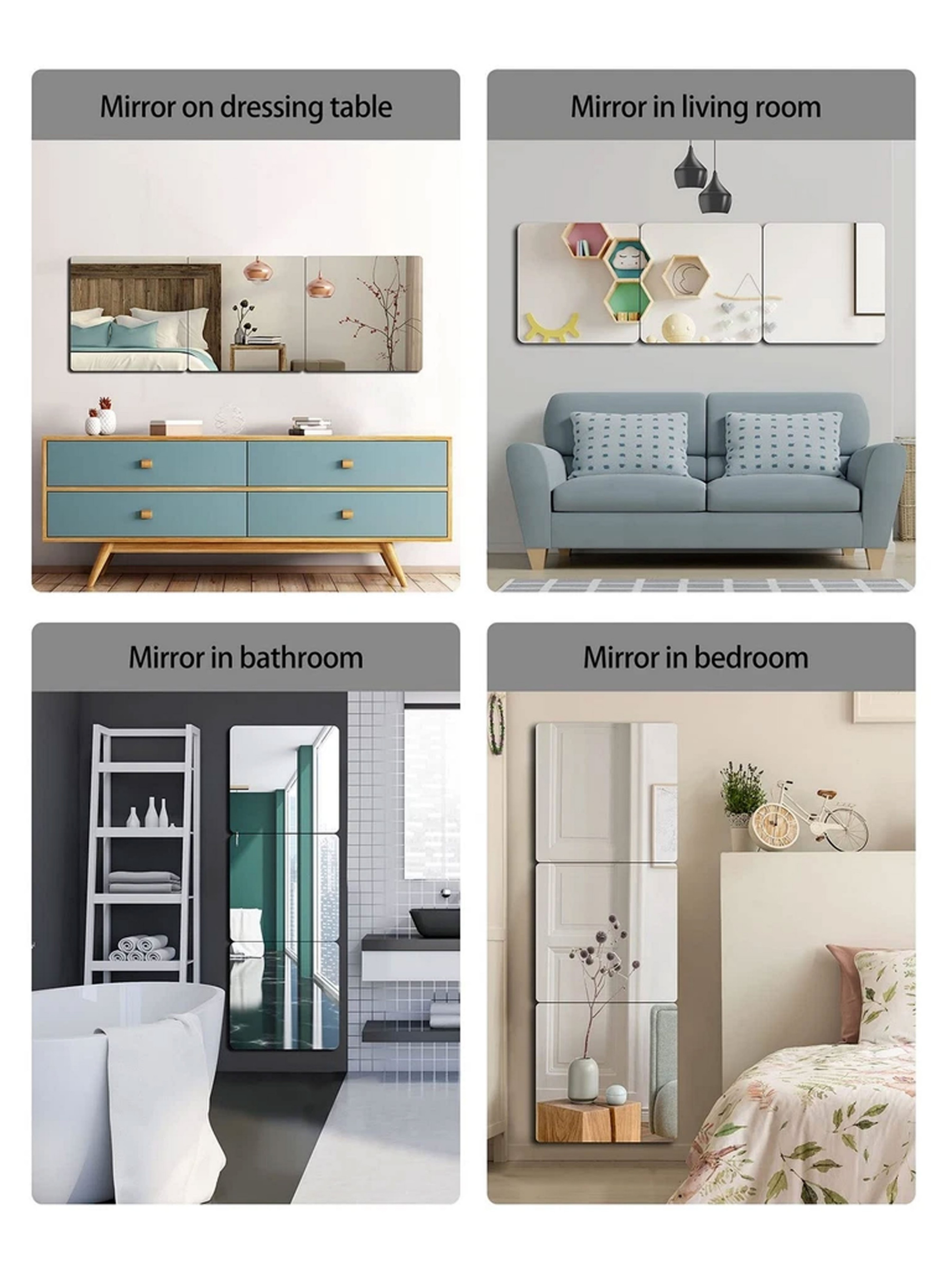 Square Acrylic Wall Mirror for Bathroom Decor - 40x40cm