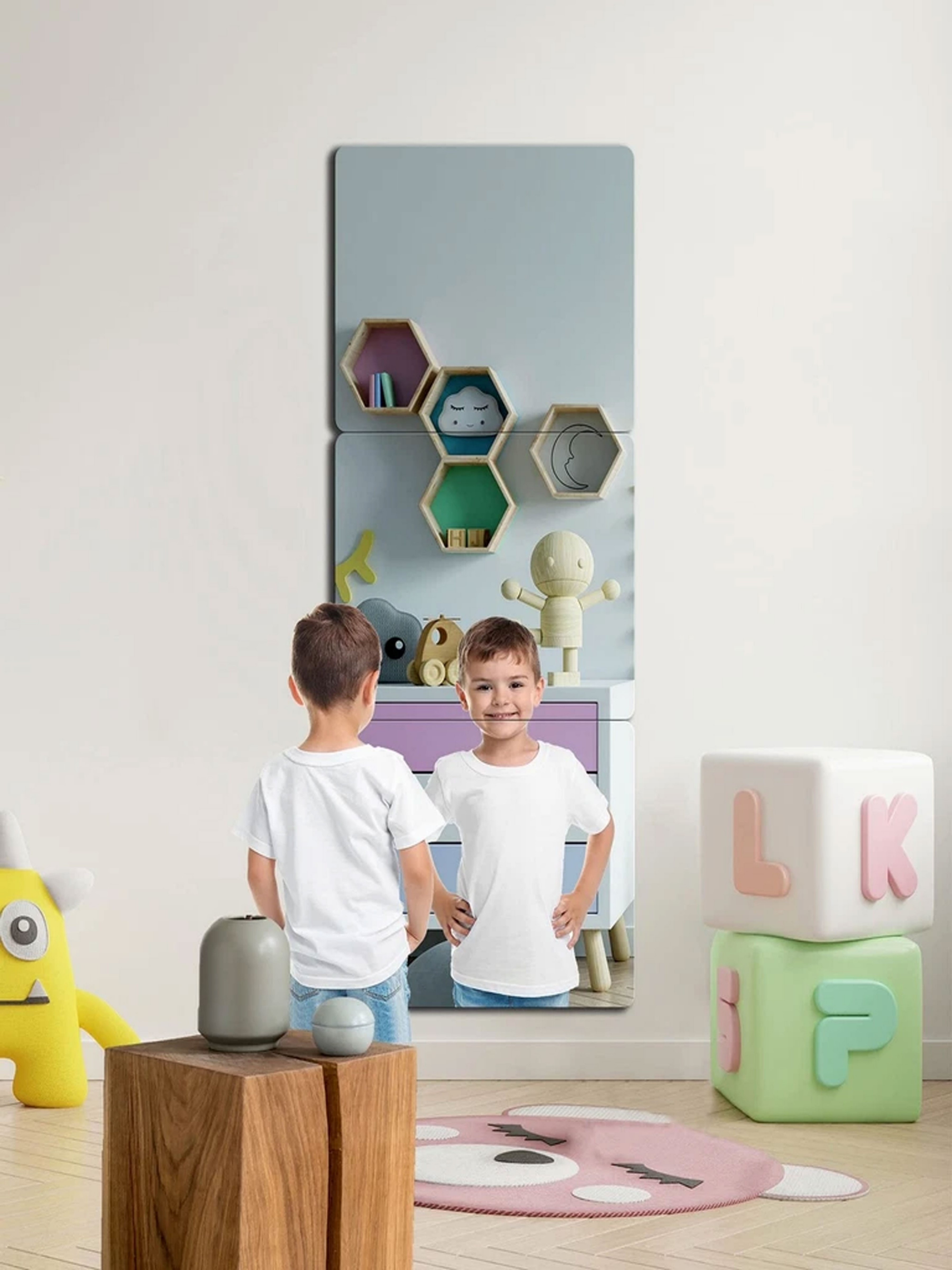 Square Acrylic Wall Mirror for Bathroom Decor - 40x40cm