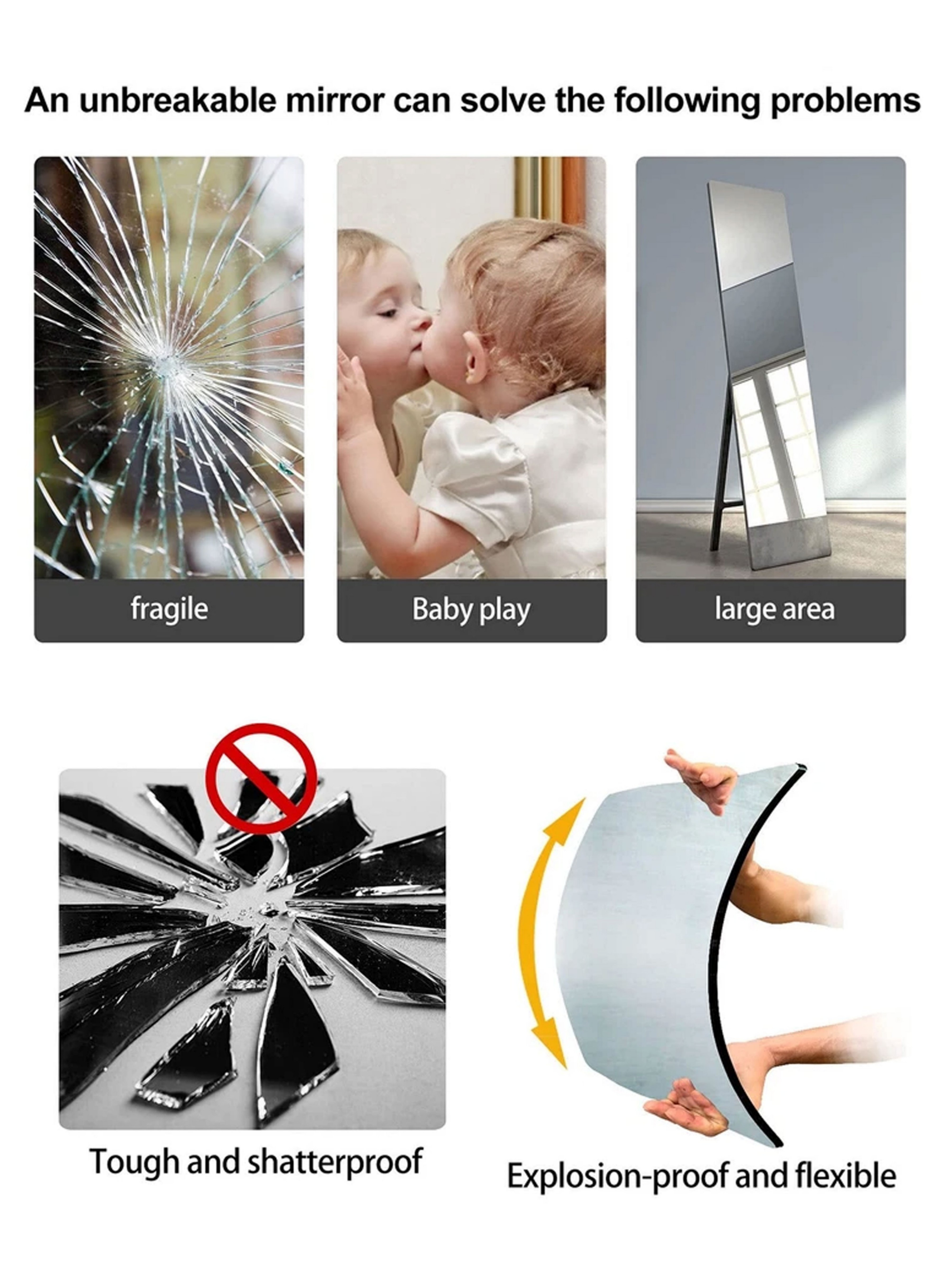 Square Acrylic Wall Mirror for Bathroom Decor - 40x40cm