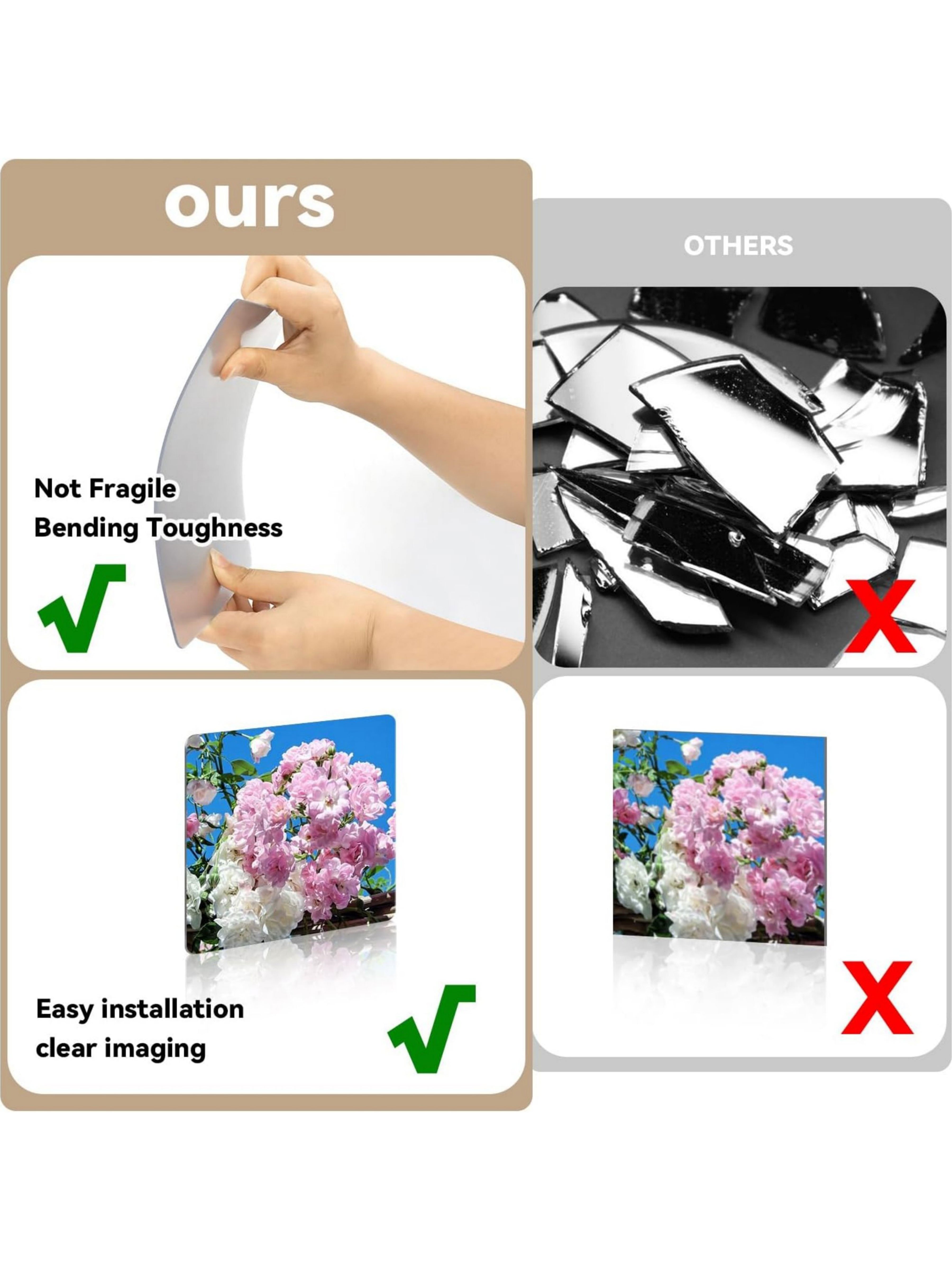 Acrylic Square Wall Mirrors with Rounded Corners