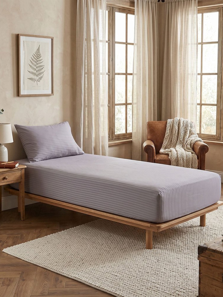 Hamilton Stripe Satin Cotton Single Fitted Sheet - 90x200+36 cm