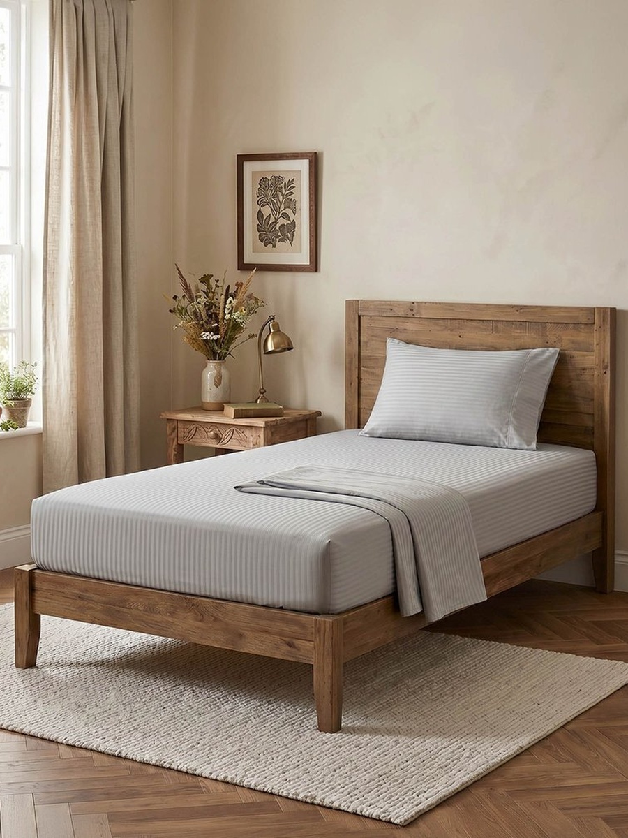 Hamilton Stripe Satin Cotton Single Fitted Sheet - 90x200+36 cm
