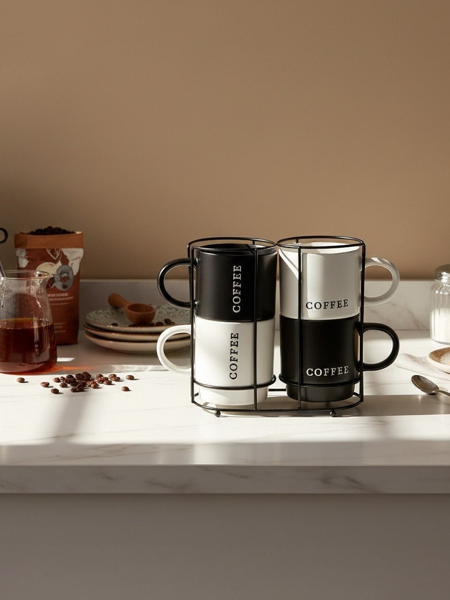 Susan 4-Piece Coffee Stackable Mug Set - 380 ml