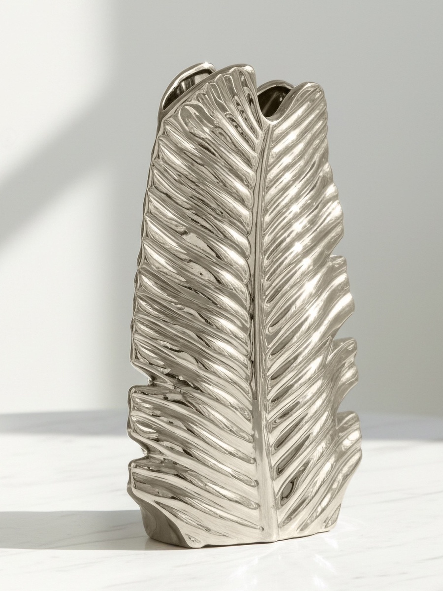 Sansa Dune Aurum Ceramic Decorative Leaf Vase - 23x9.5x38 cm