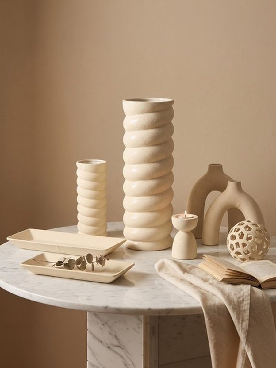 Sansa Riwaq Umber Ceramic Decorative Vase - 12x12x34.5 cm
