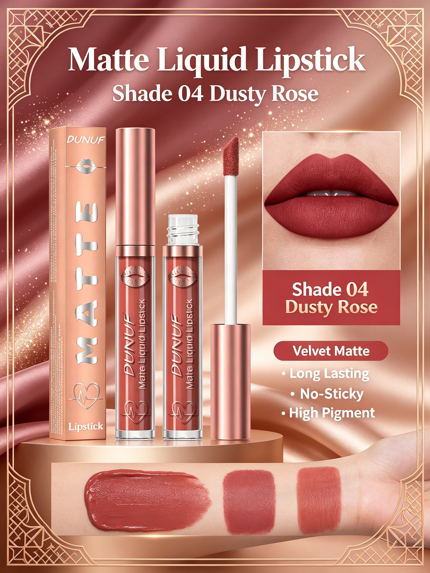 Velvet Matte Liquid Lipstick - Shade 04 Dusty Rose