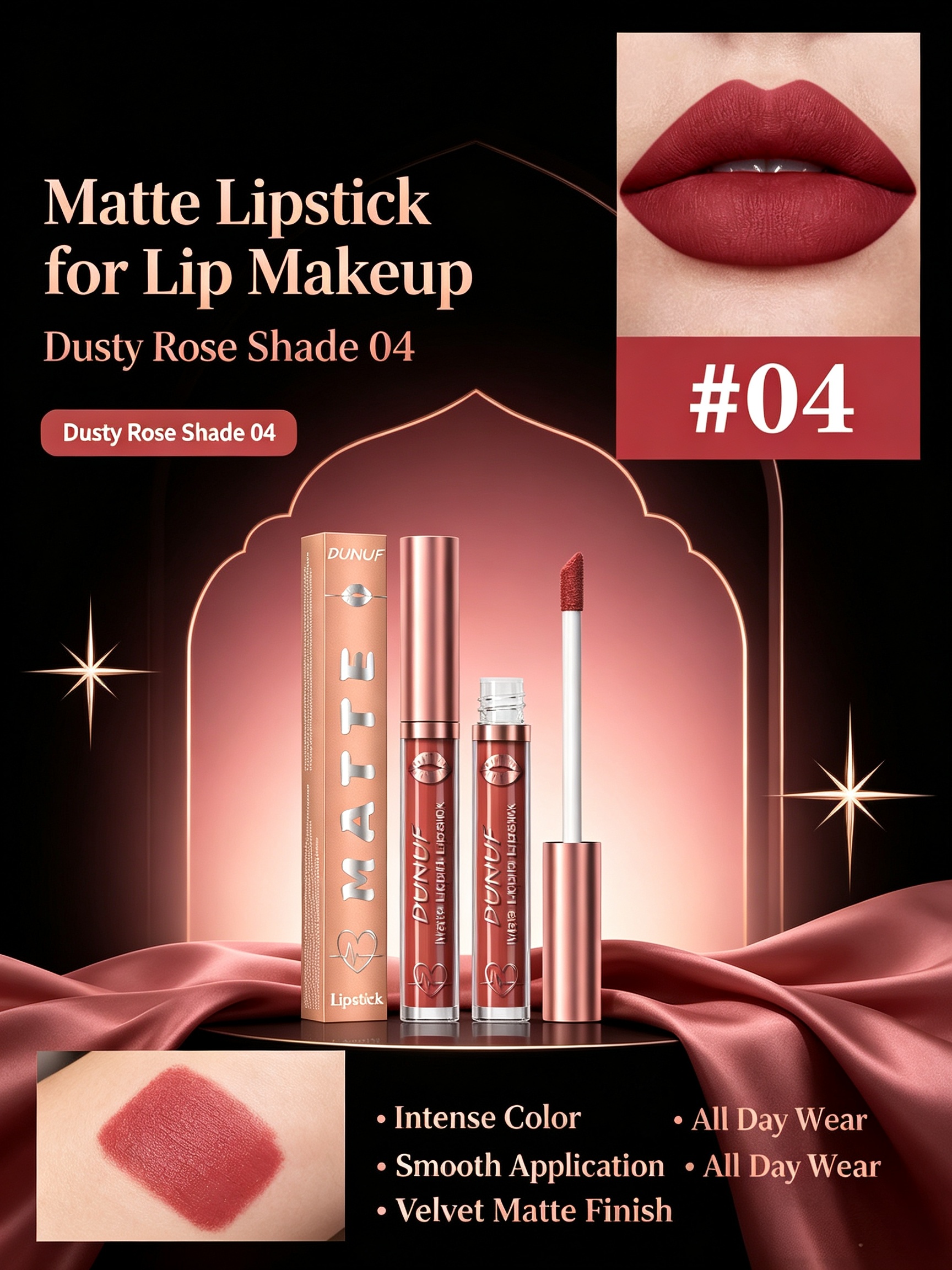 Velvet Matte Liquid Lipstick - Shade 04 Dusty Rose