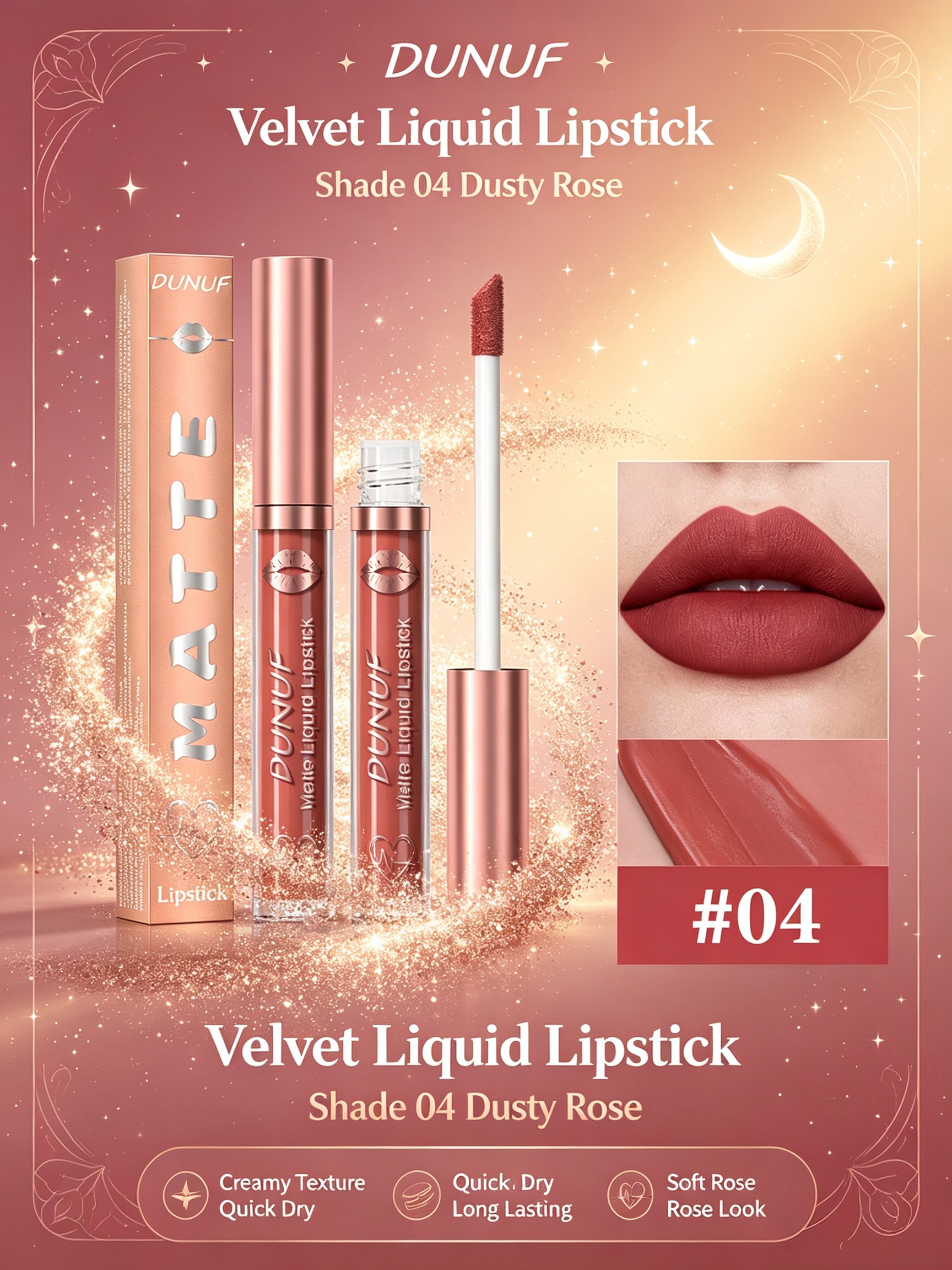 Velvet Matte Liquid Lipstick - Shade 04 Dusty Rose