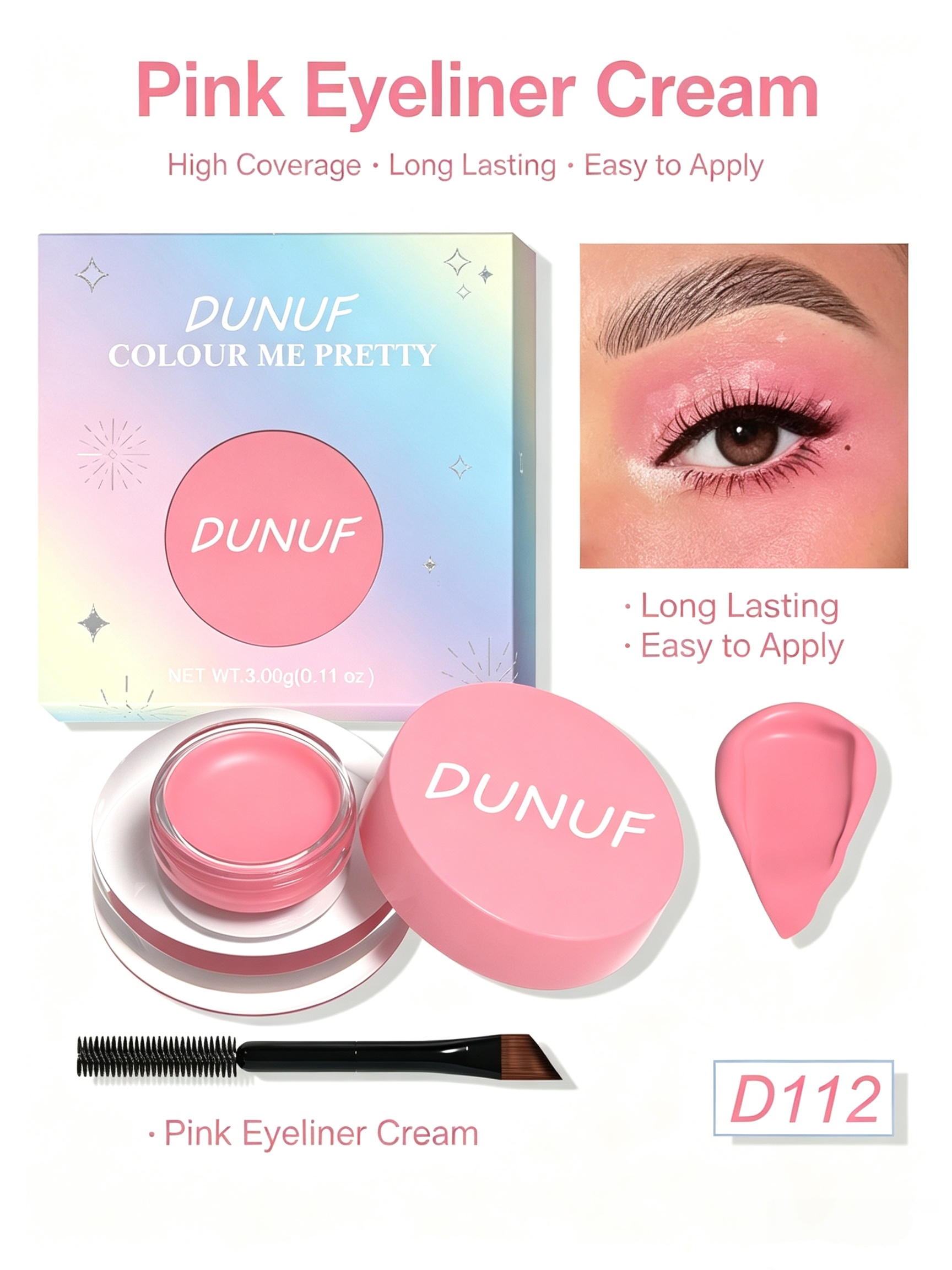 Long-Lasting Pink Eyeliner Cream - High Coverage, D112