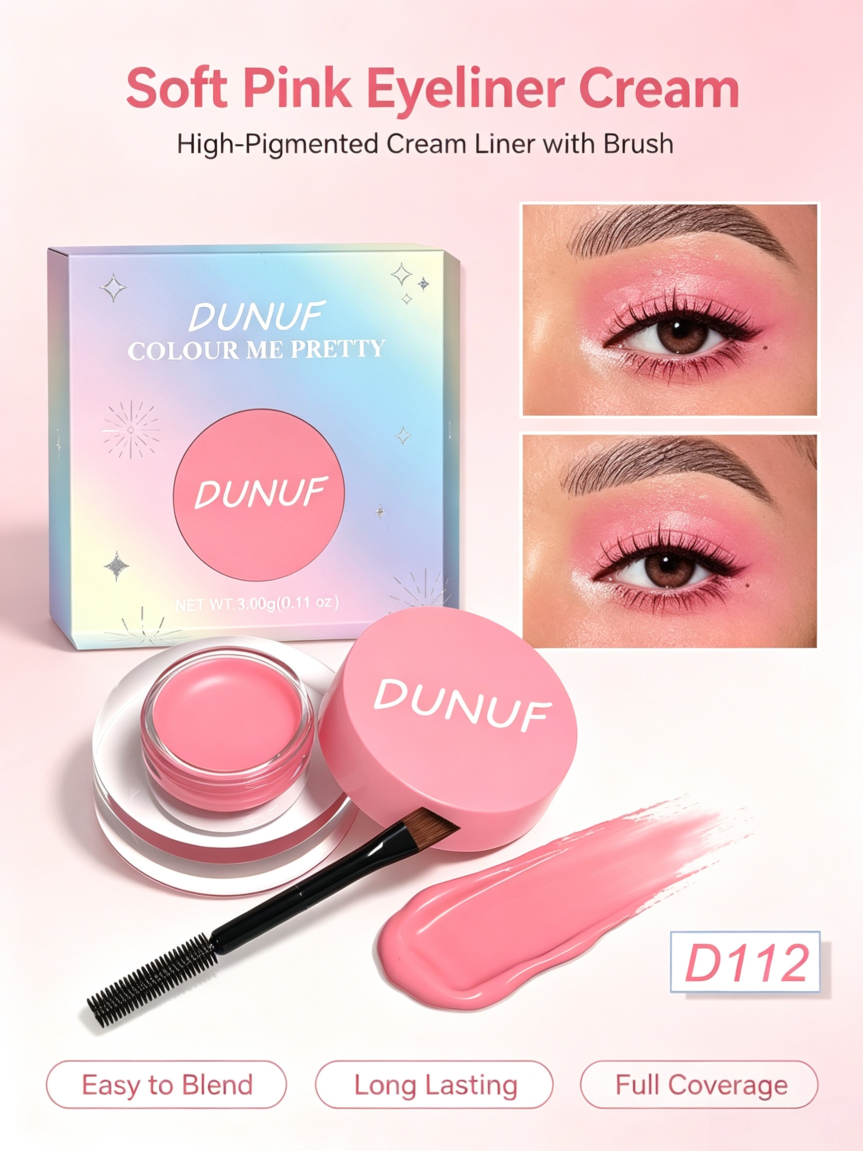 Long-Lasting Pink Eyeliner Cream - High Coverage, D112