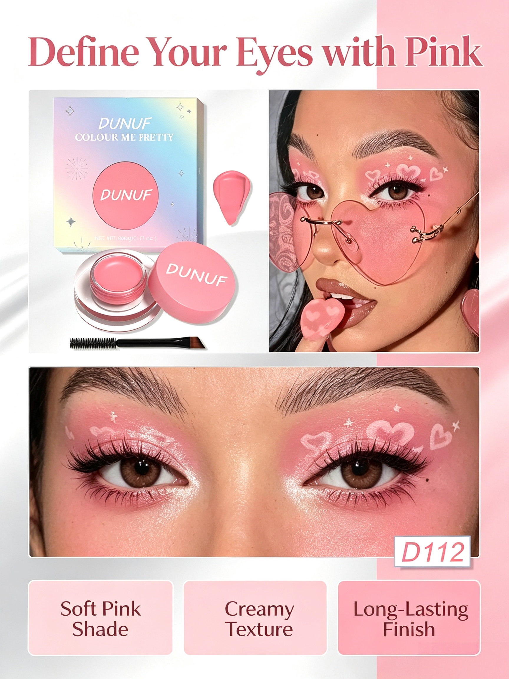 Long-Lasting Pink Eyeliner Cream - High Coverage, D112