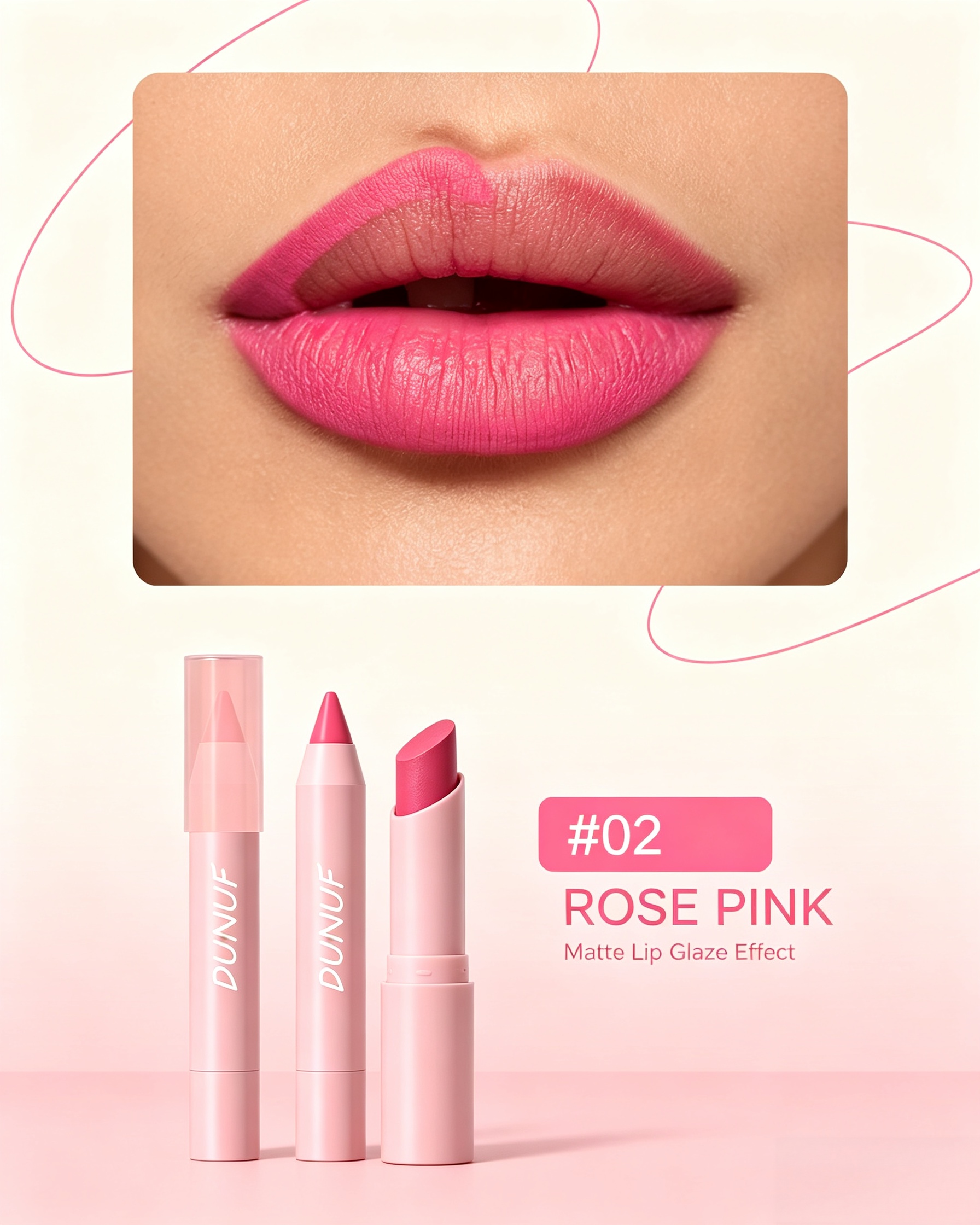 Matte Lip Glaze Effect, 02 Rose Pink