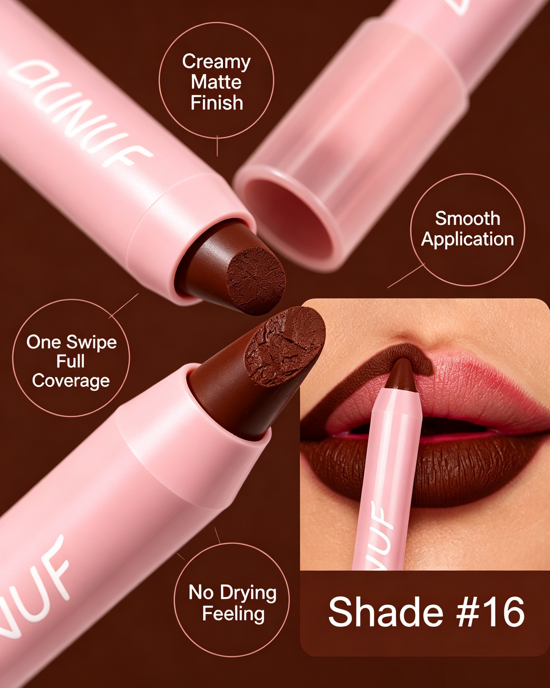 Matte Lip Glaze Effect, 16 Coffee Brown