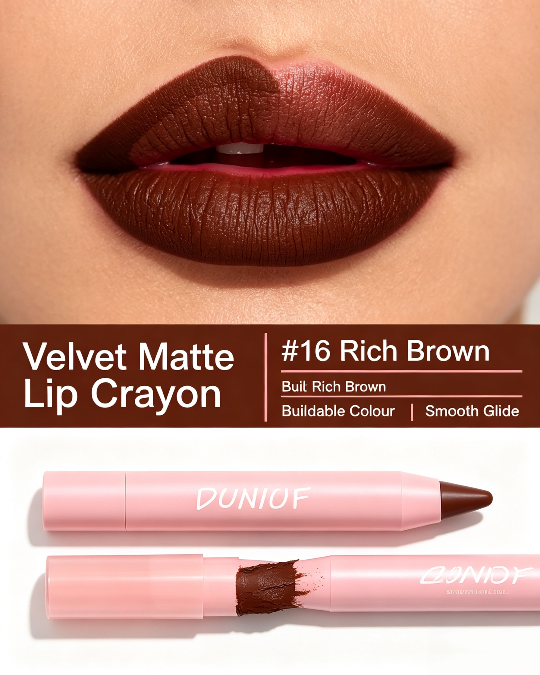 Matte Lip Glaze Effect, 16 Coffee Brown