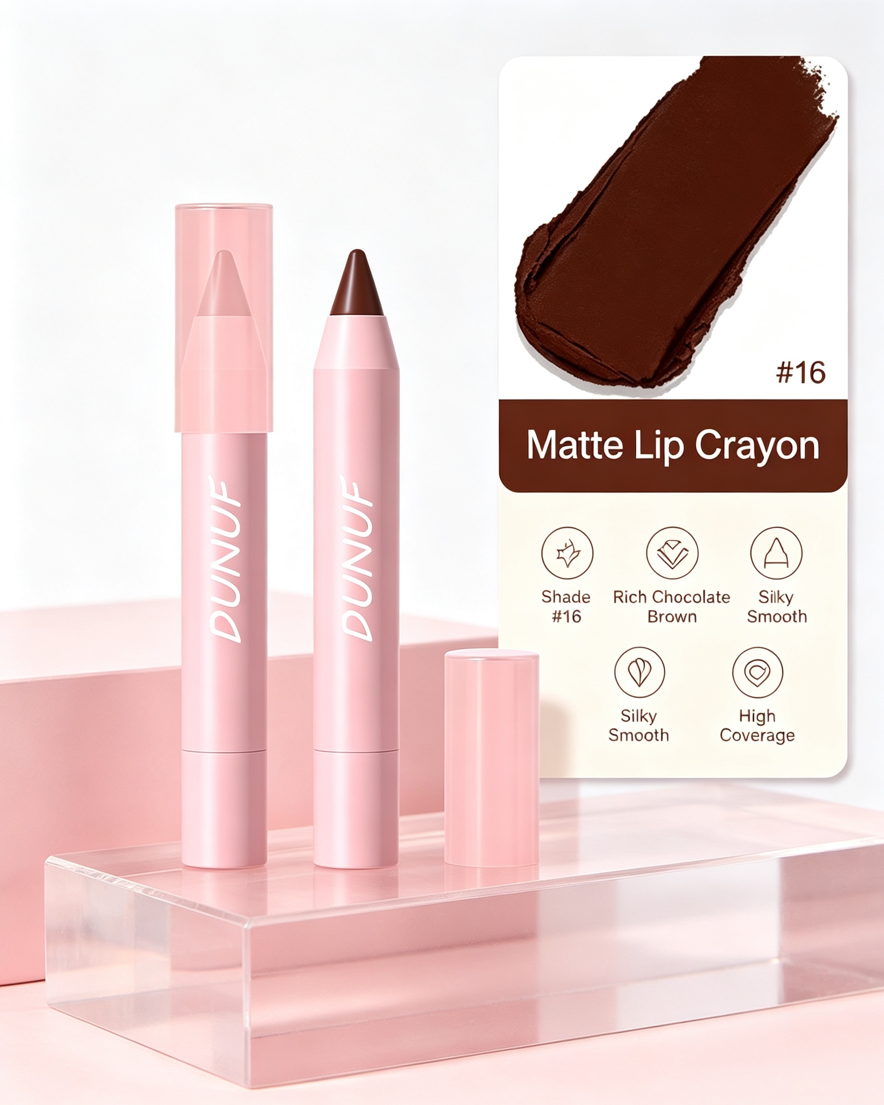 Matte Lip Glaze Effect, 16 Coffee Brown