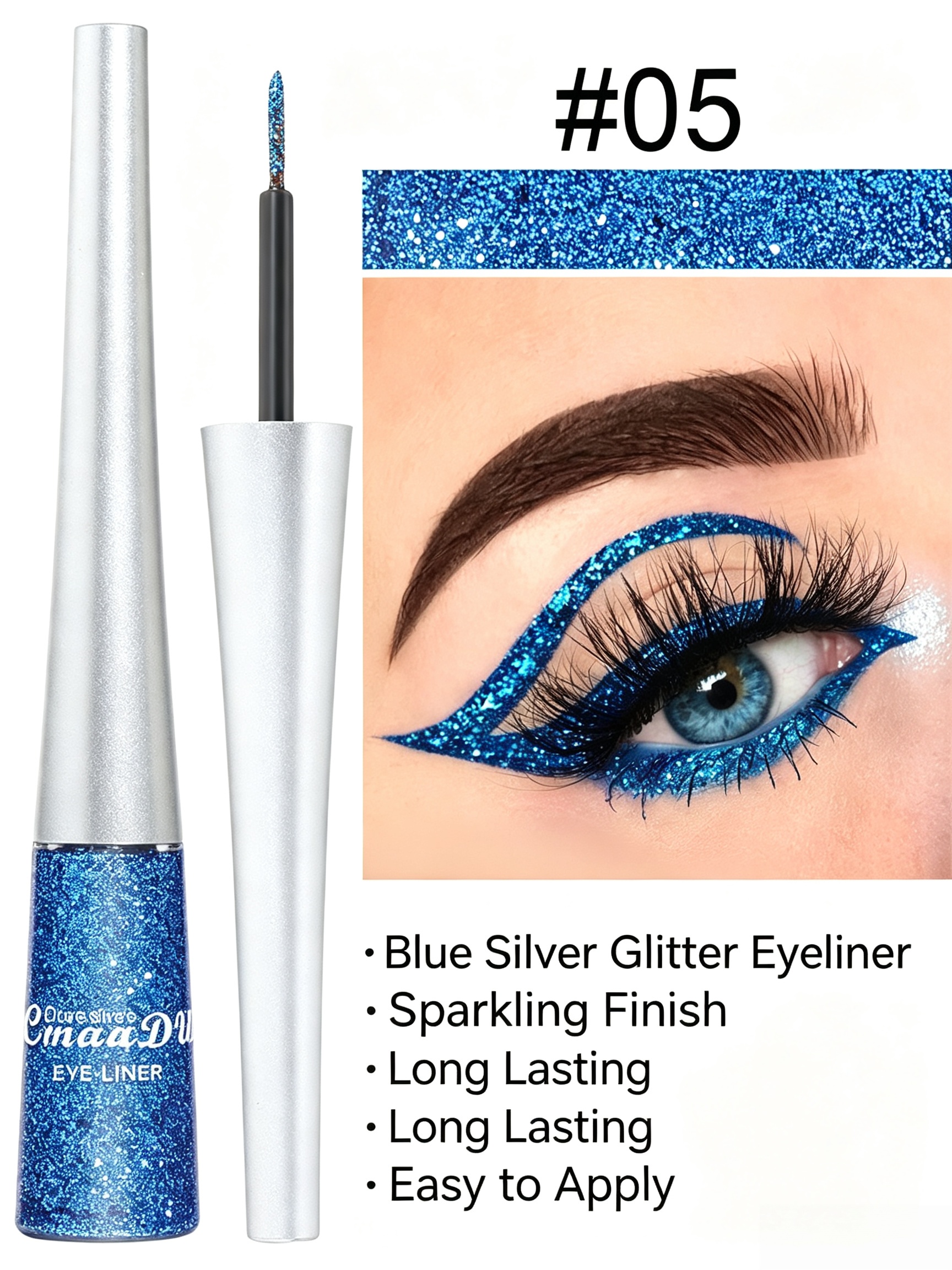 Blue Silver Glitter Liquid Eyeliner #05