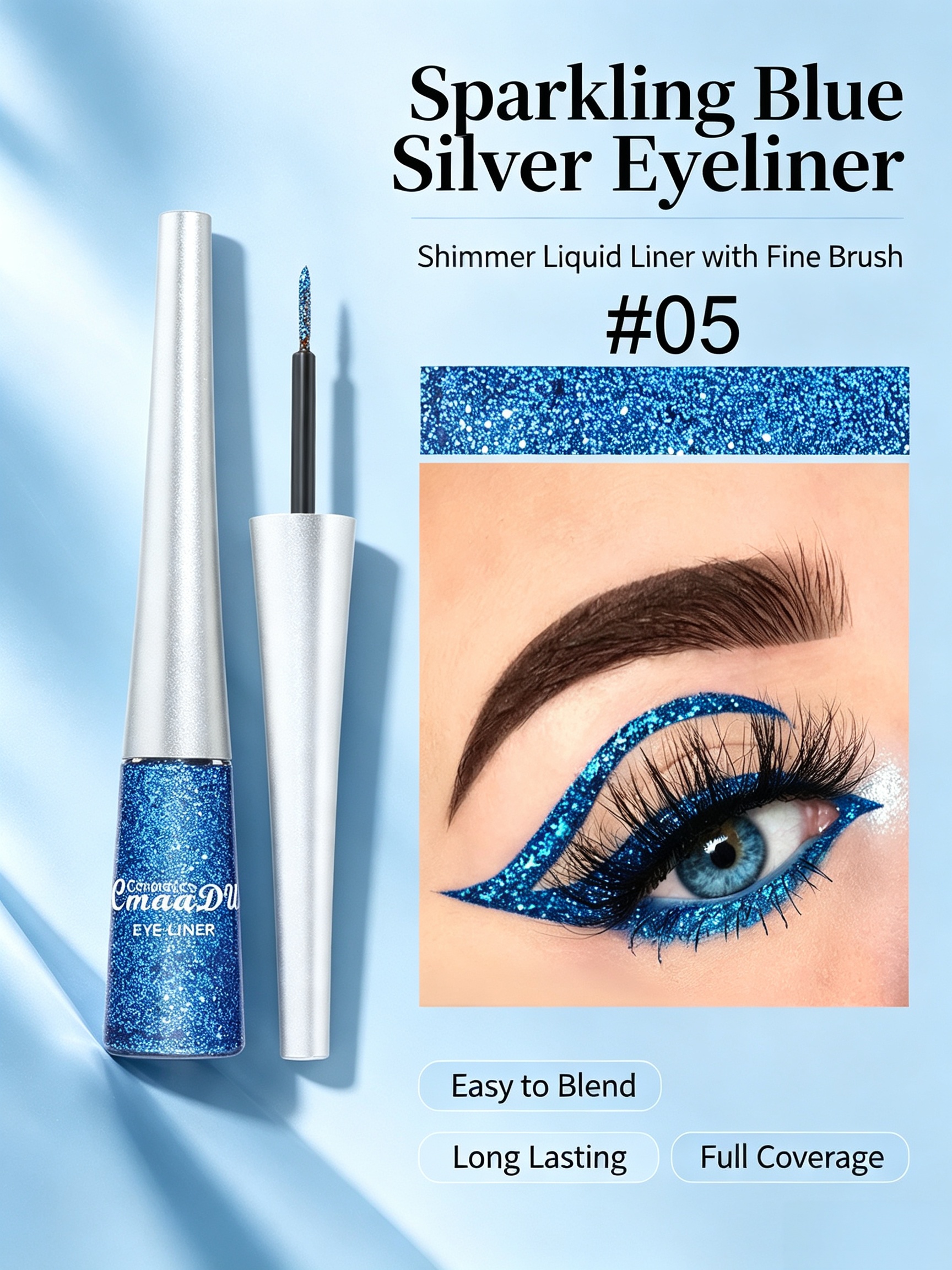 Blue Silver Glitter Liquid Eyeliner #05