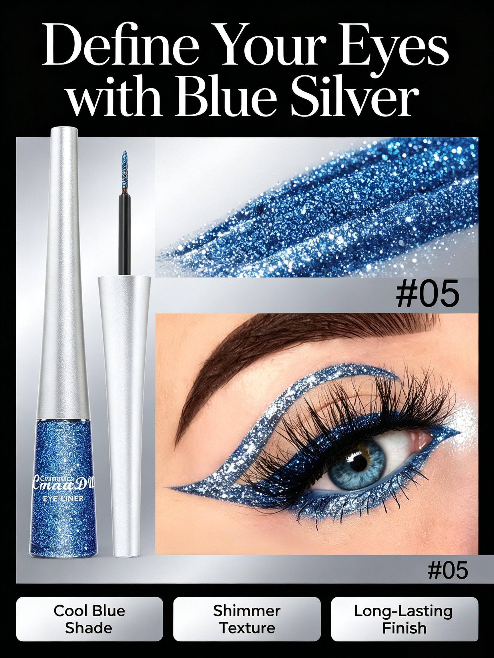 Blue Silver Glitter Liquid Eyeliner #05
