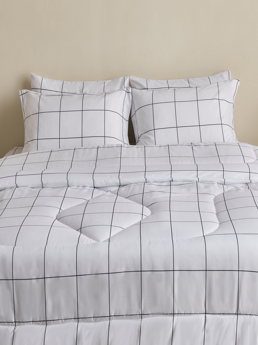 Hampton Check Microfiber Printed 6-Piece King BIAB Comforter Set - 220x240 cm