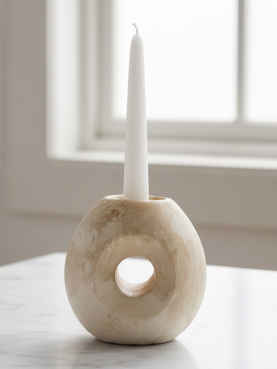 Fresco Ekla Decorative Cement Taper Candleholder - 10.5x8.5x10 cm