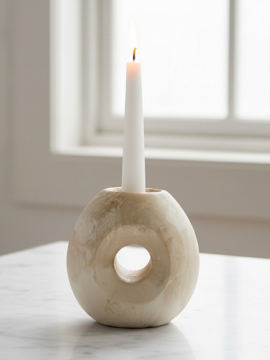 Fresco Ekla Decorative Cement Taper Candleholder - 10.5x8.5x10 cm