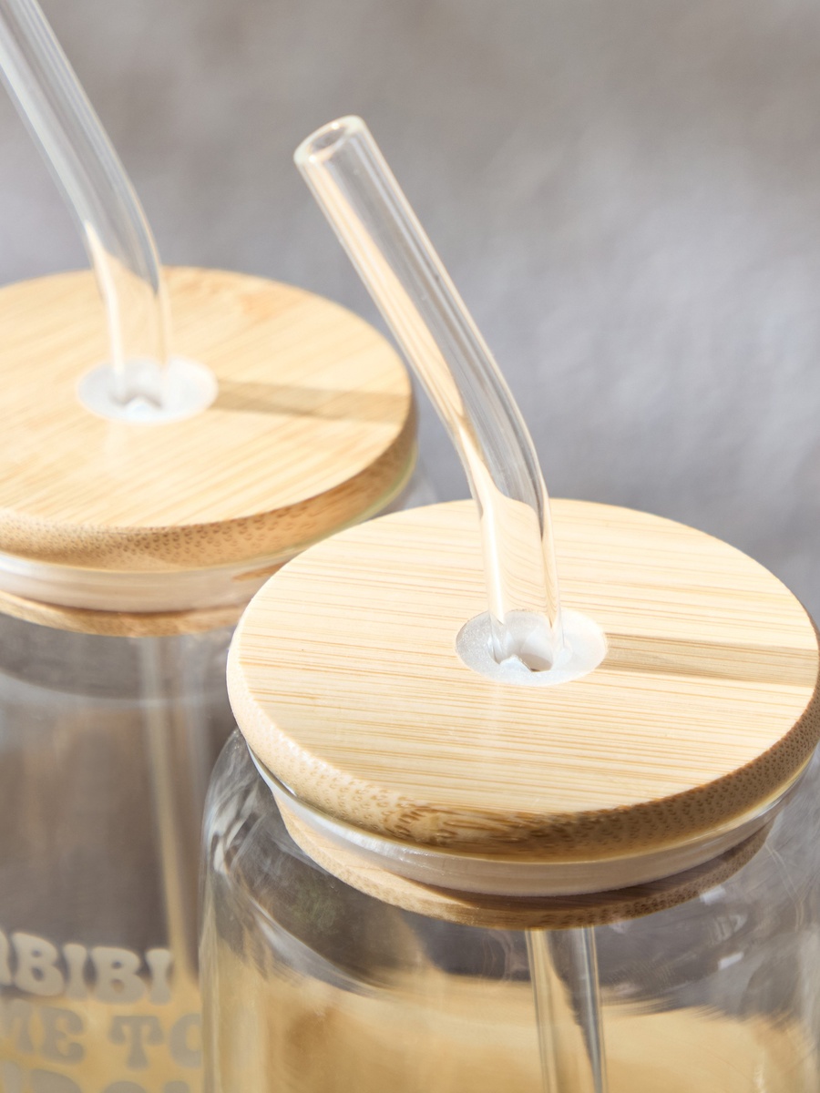 Zen Borosilicate 2-Piece Habibi Come To Dubai Mason Jar with Straw Set - 450 ml