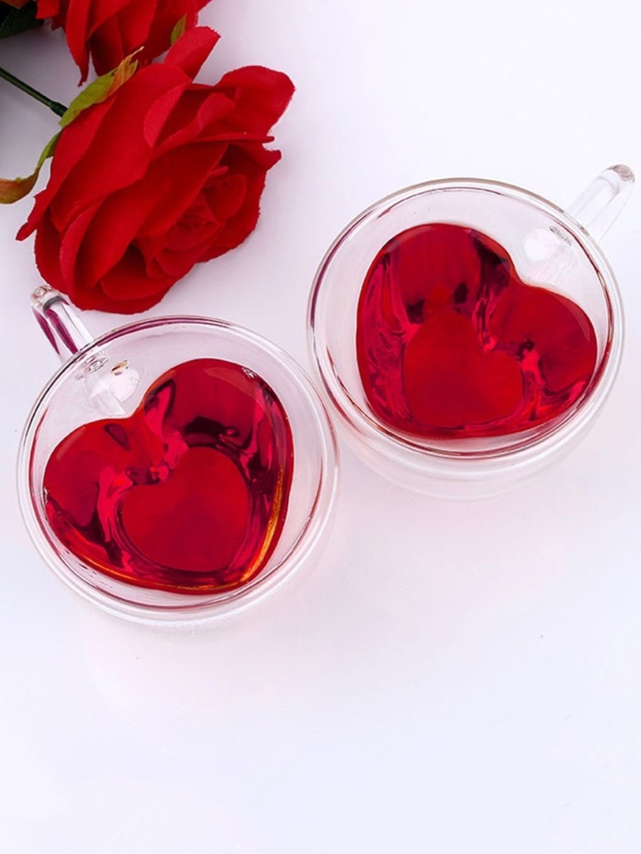 Zen Heart Shaped Double Wall Glass Cup - Set of 2