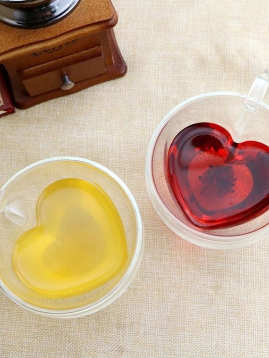 Zen Heart Shaped Double Wall Glass Cup - Set of 2