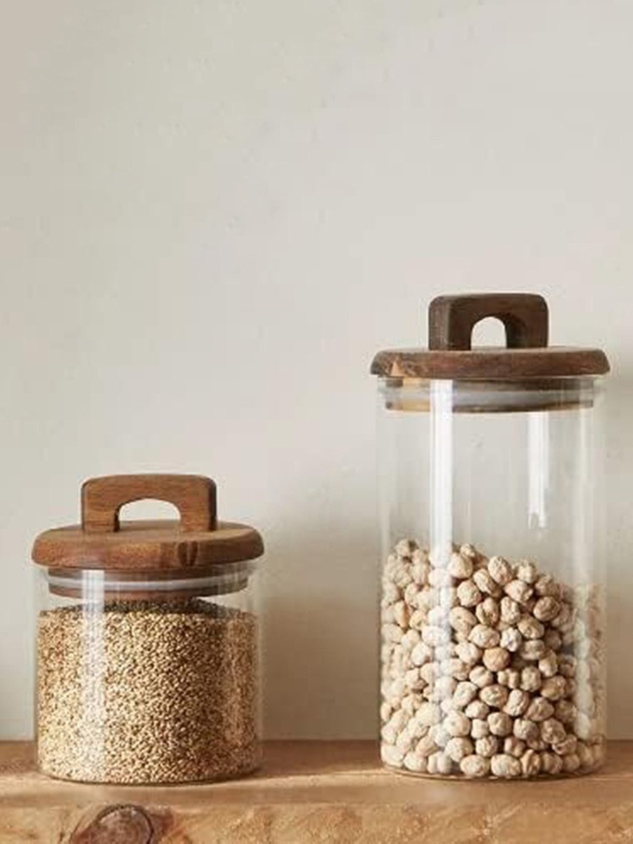 Zen Borosilicate Glass Storage Jar with Wooden Lid - 900 ml