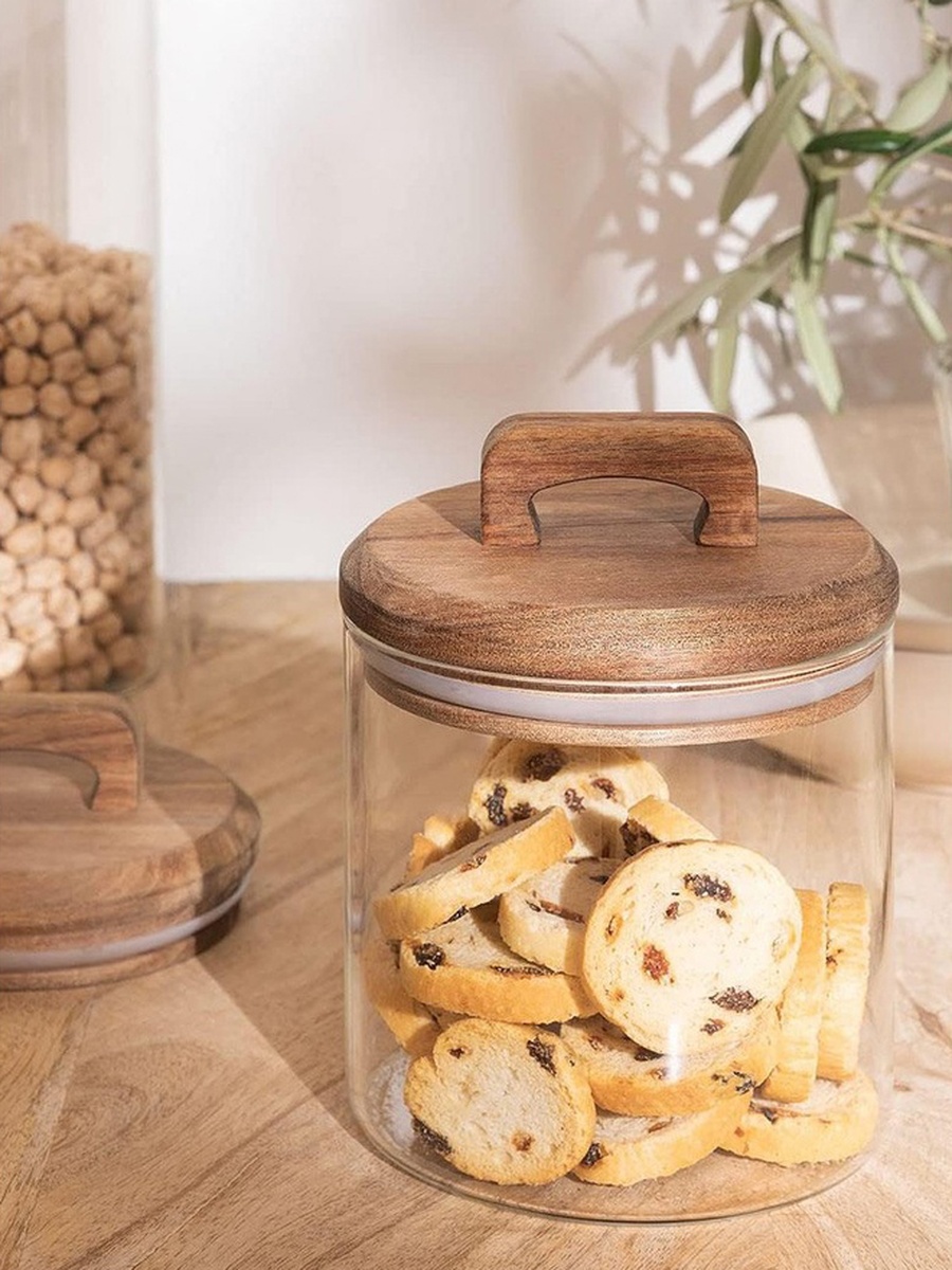 Zen Borosilicate Glass Storage Jar with Wooden Lid -  500 ml