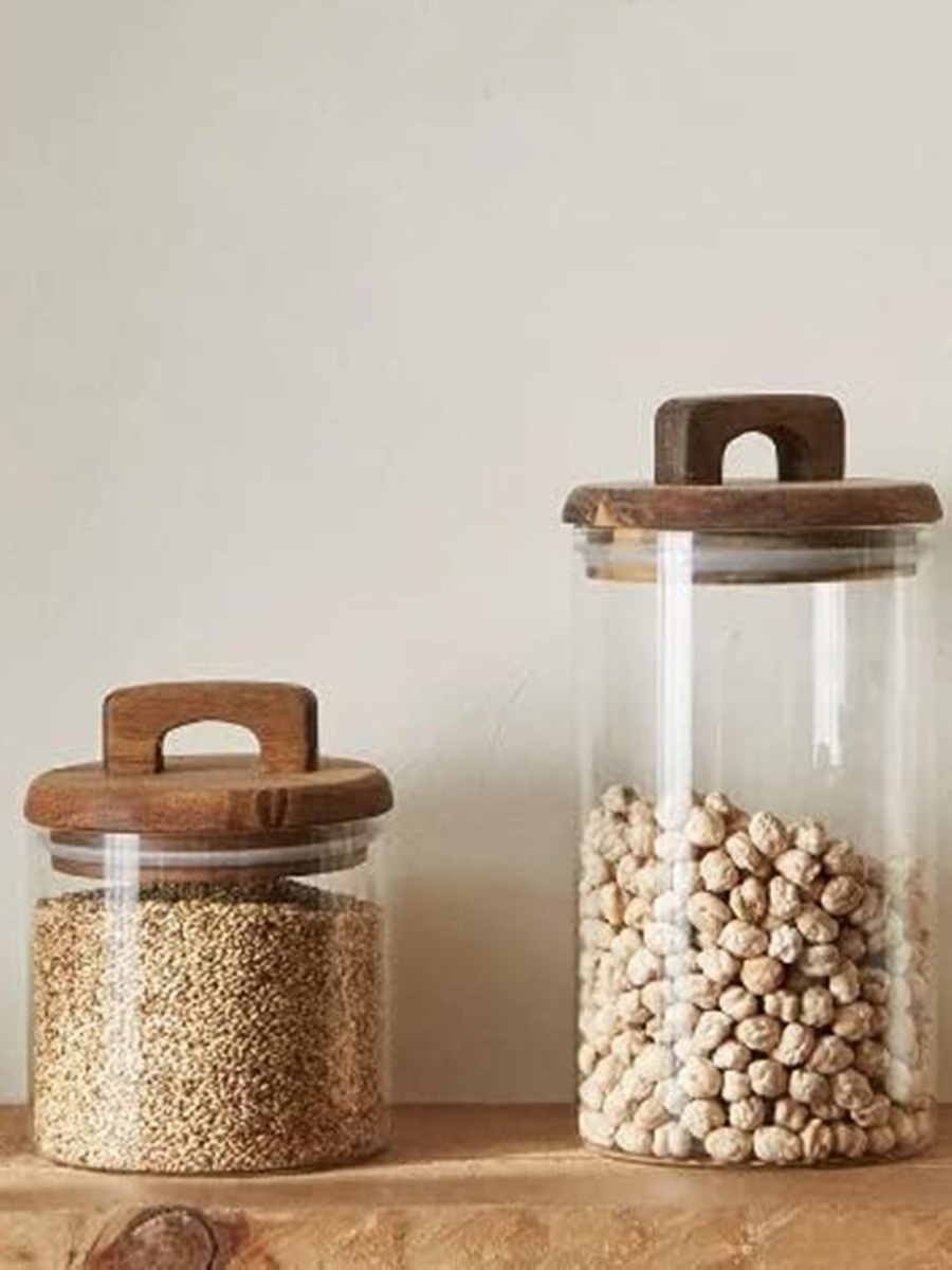 Zen Borosilicate Glass Storage Jar with Wooden Lid -  500 ml