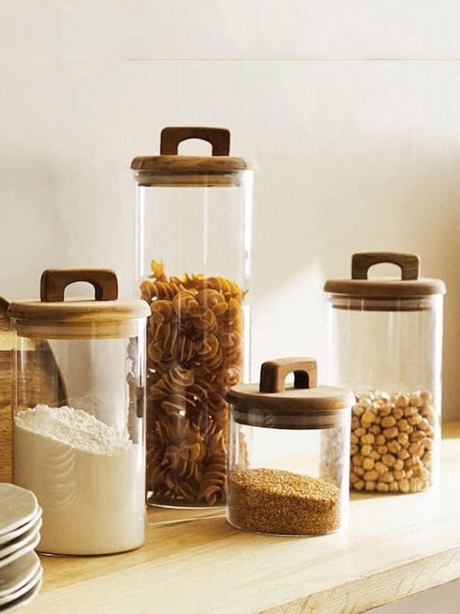 Zen Borosilicate Glass Storage Jar with Wooden Lid -  500 ml