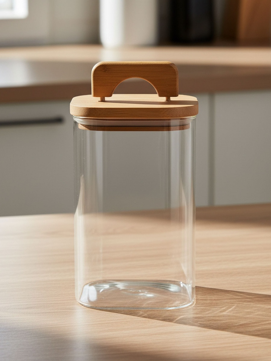Zen Borosilicate Glass Square Food Storage Jar with Lid and Handle - 1100 ml