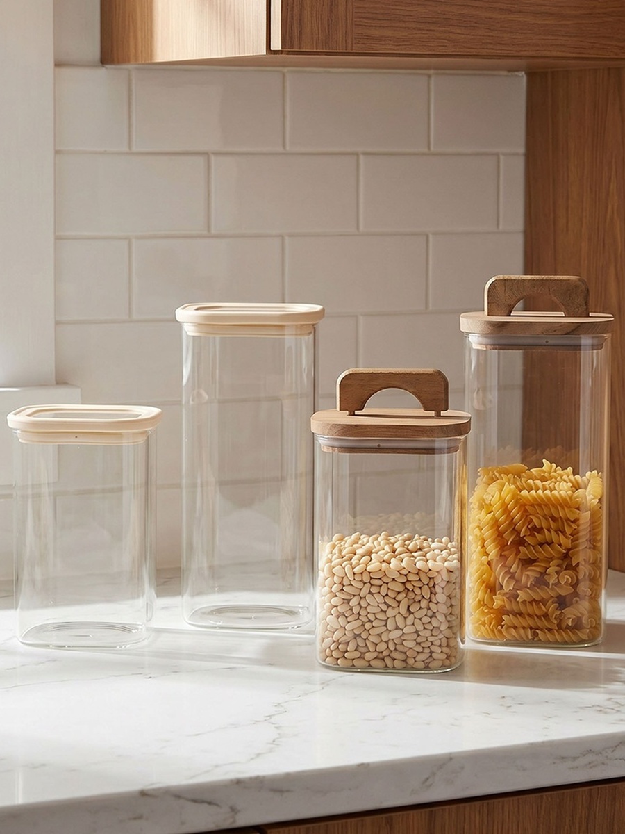 Zen Borosilicate Glass Square Food Storage Jar with Lid and Handle - 1100 ml