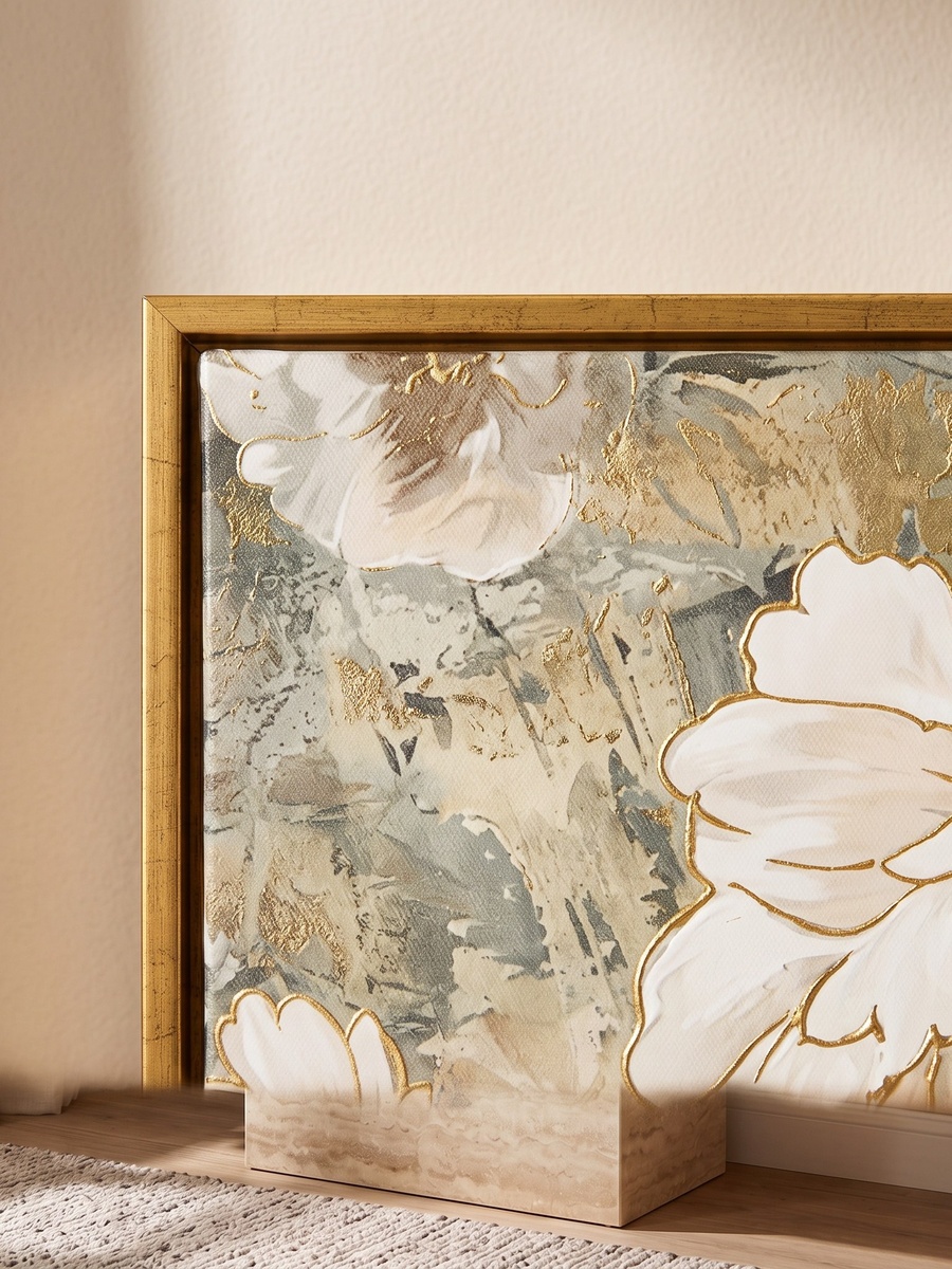 Cyprus Carl Rose Bunch with 3D Effect Gold Foiled Framed Picture - 60x60x2.8 cm