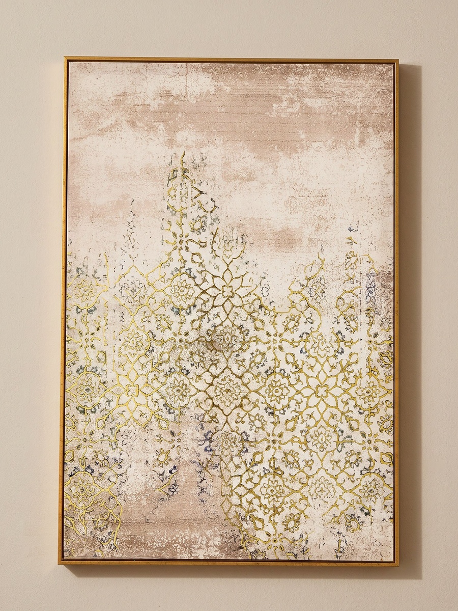 لوحة مؤطرة بتصميم عرقي برقائق ذهبية من سايبرس كارل - 60*90*2.8 سم