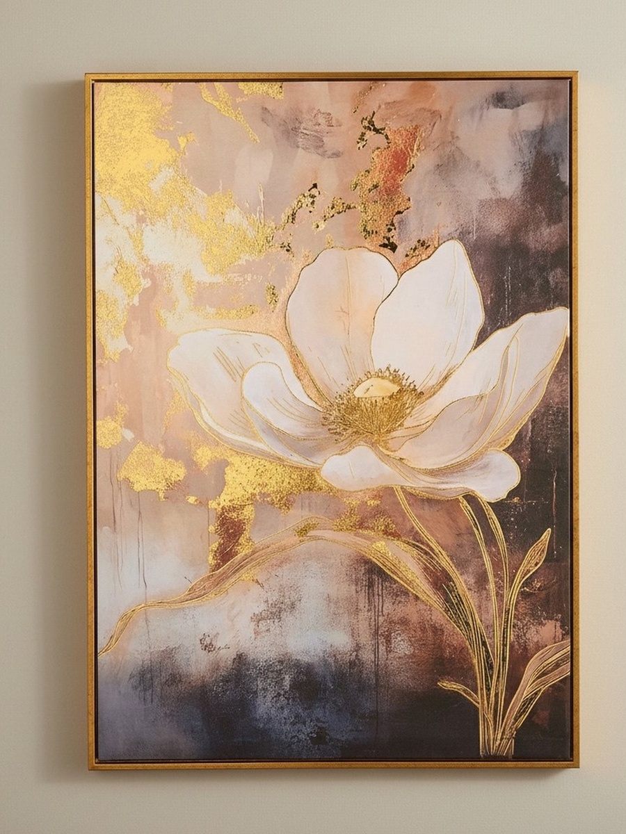 Cyprus Carl Big Peony Gold Foiled Framed Picture - 50x70x28 cm