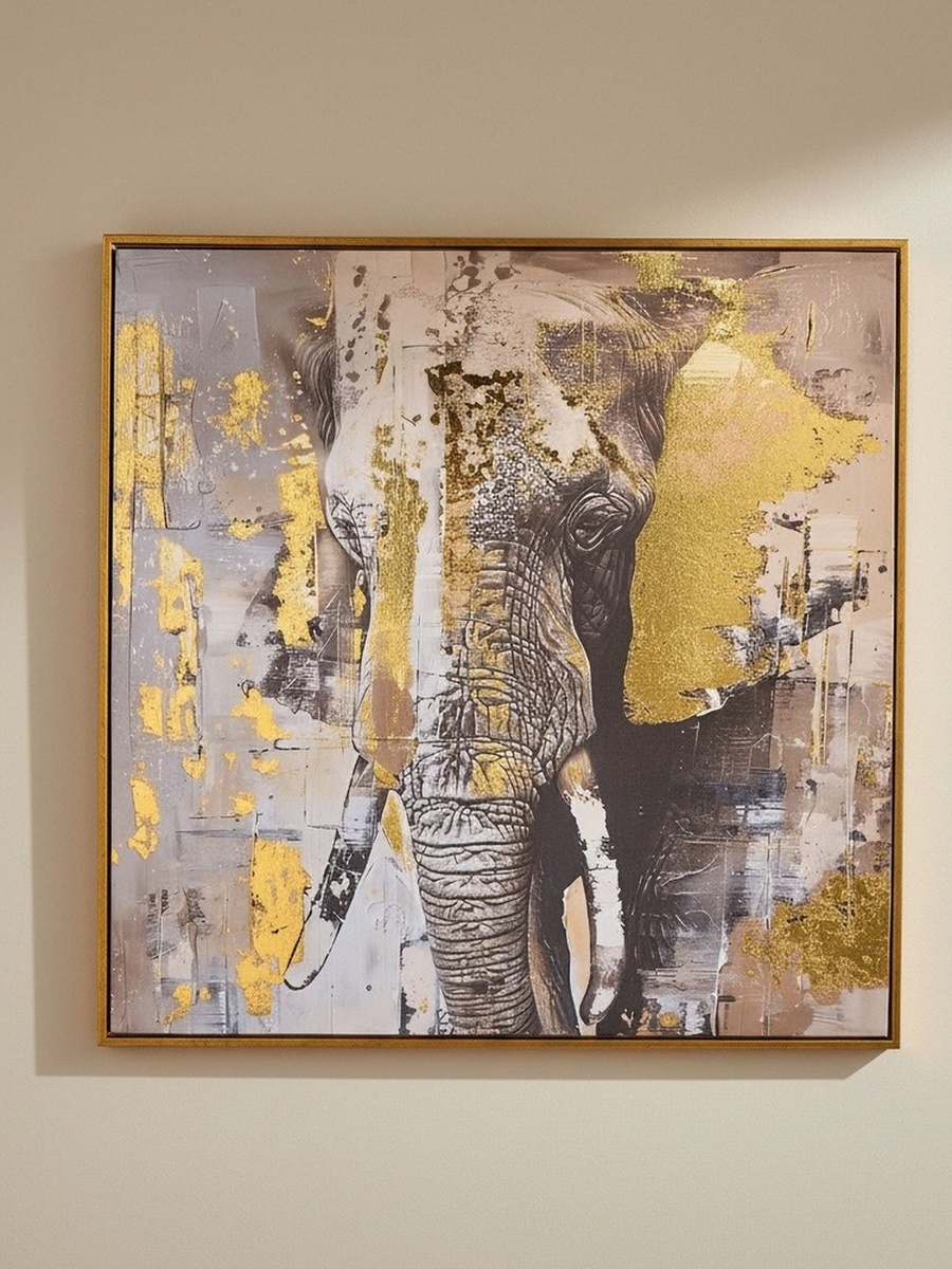 إطار صور فيل بتأثير ثلاثي الأبعاد ورقائق معدنية من قبرص كارل - 60 × 60 × 2.8 سم