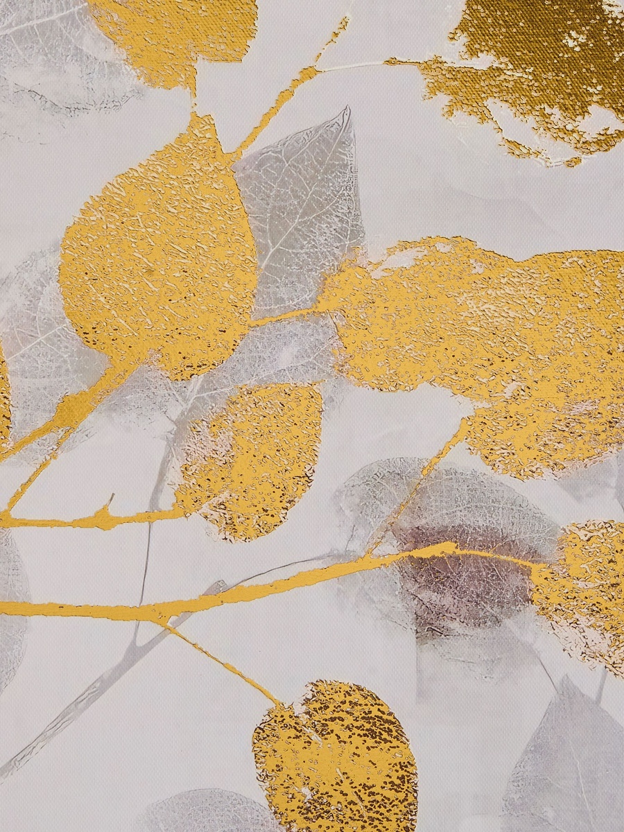 Cyprus Carl Multi Leaves 3D Effect with Gold Foil Framed Picture - 60x60x2.8 cm