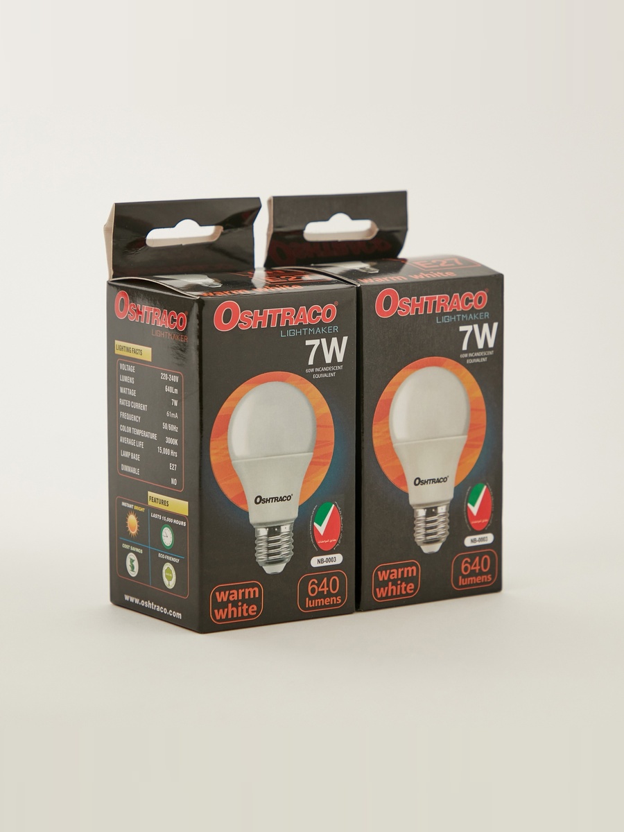 Oshtraco 2-Piece 7W E27 Warm White LED Bulb Set