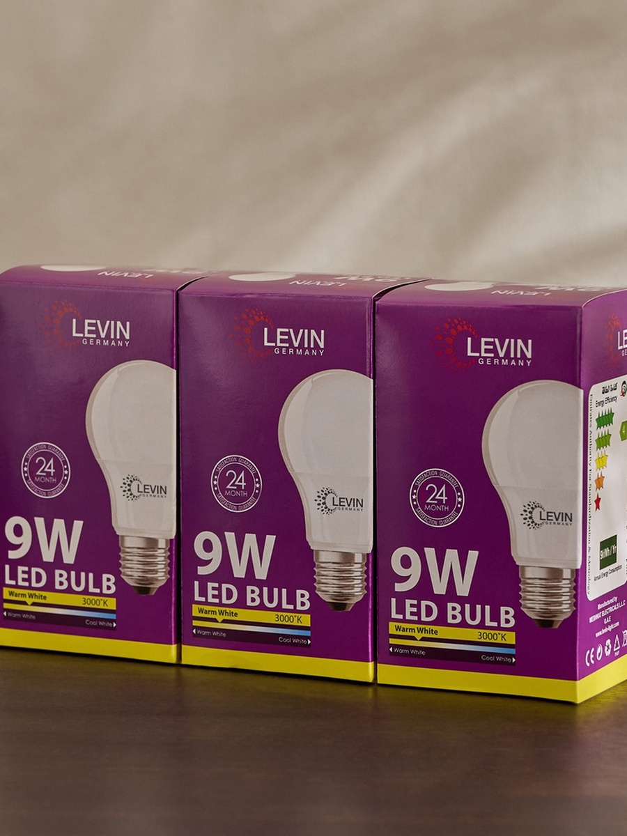 LEVIN LED 9W E27 3000K Warm Light A-Bulb - Set of 3