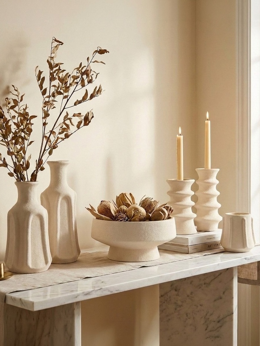 Umber Lavasa Renee Decorative Ceramic Candleholder - 17.3x17.3x35.3 cm