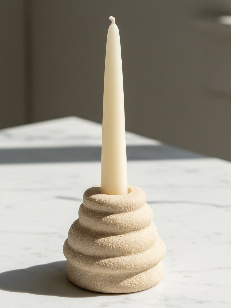 Fresco-Nellie Decorative Ceramic Taper Candle Holder - 7.6x7.6x7 cm