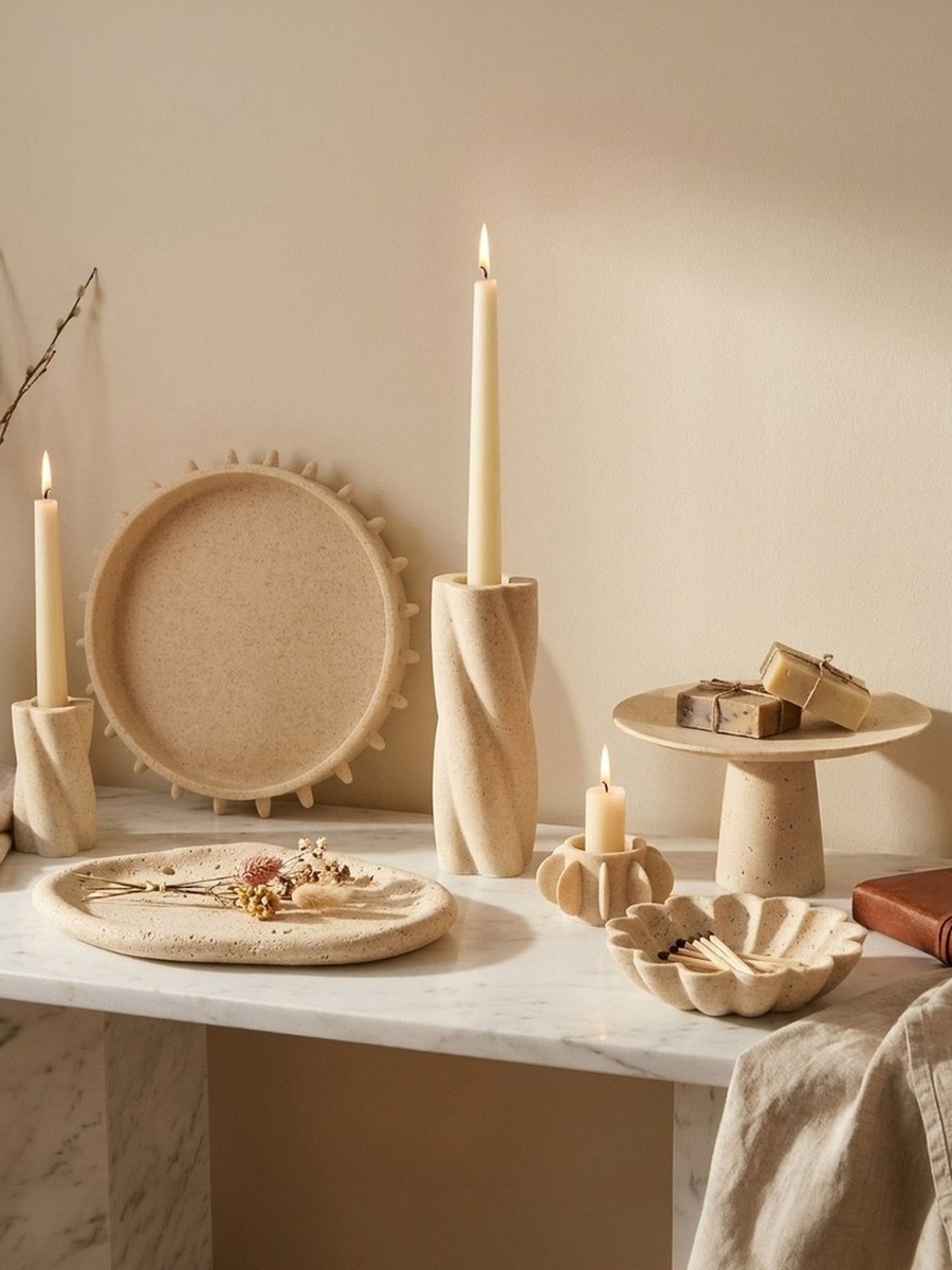 Fresco Idris Decorative Resin Taper Candleholder - 10x10x5 cm