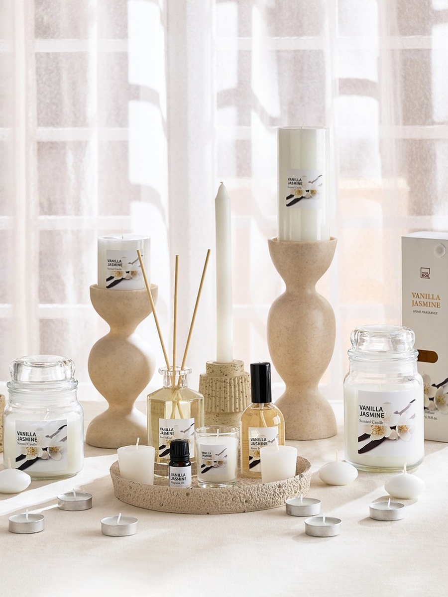 شموع صغيرة معطرة برائحة الفانيليا والياسمين من قارة - طقم 50 قطعة