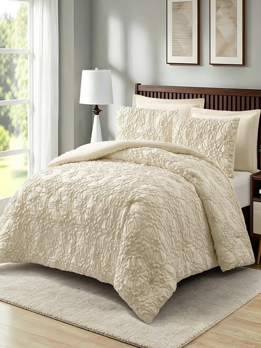 Braxton Ruffle Flower 5-Piece King Comforter Set - 220x240 cm